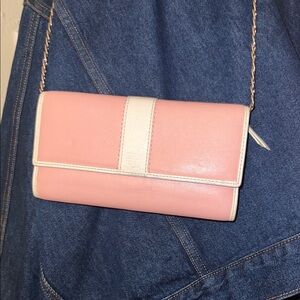Coach Pink and Cream Continental Long Wallet and Checkbook w/ unbranded chain
